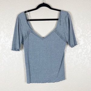 Free people grey ribbed v neck crop top